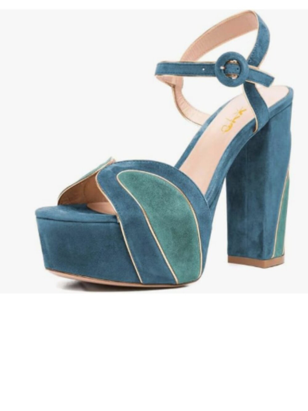 XYD Cyan Blue Retro Block Chunky Heel Sandals Thick Platform Base Open Toe Shoes